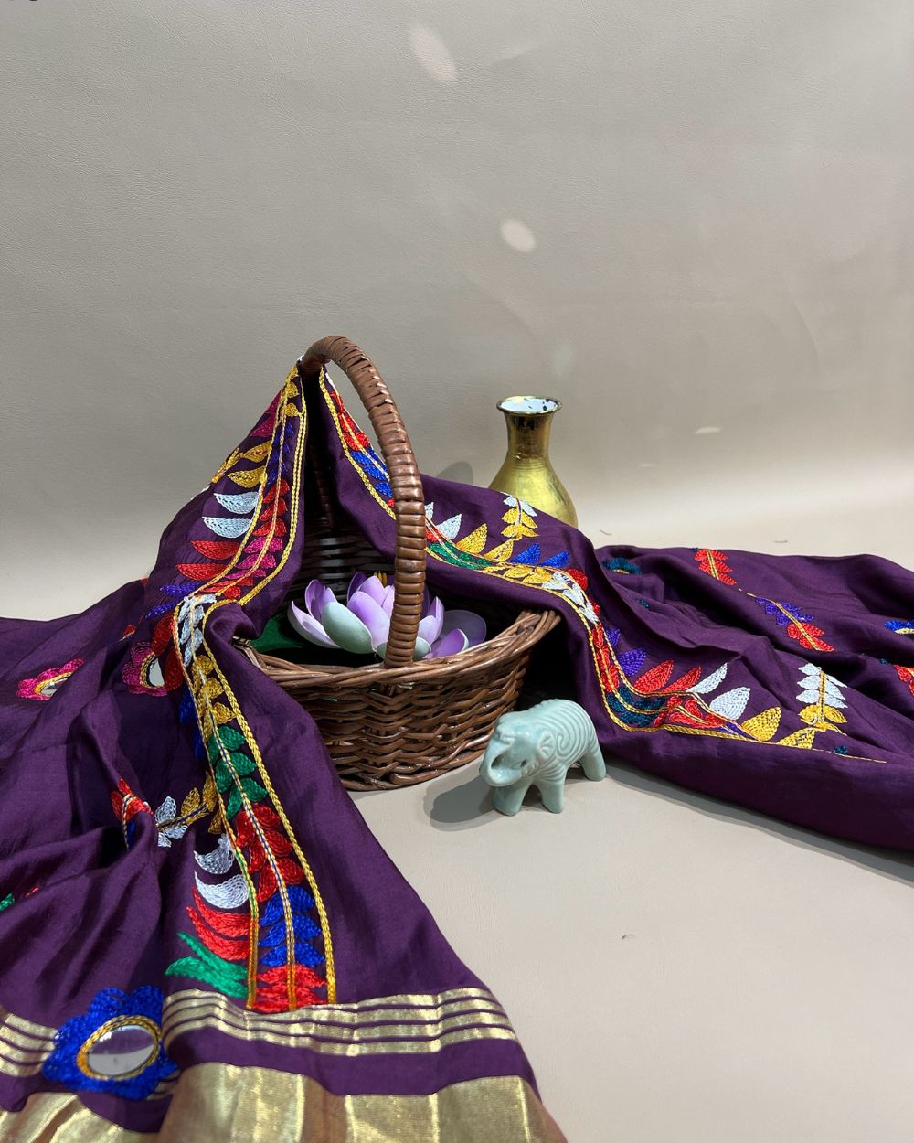 Abla Work Lagdi Patta Dupatta Art Silk Wine Colour 40 Inches Width