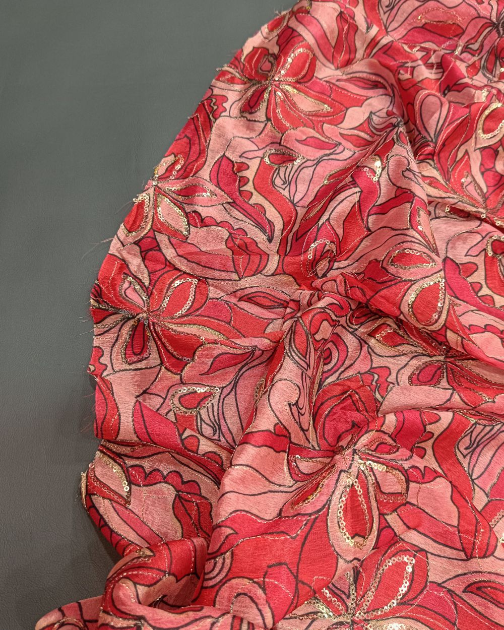 Chinnon Work Red Colour 46 Inches Width