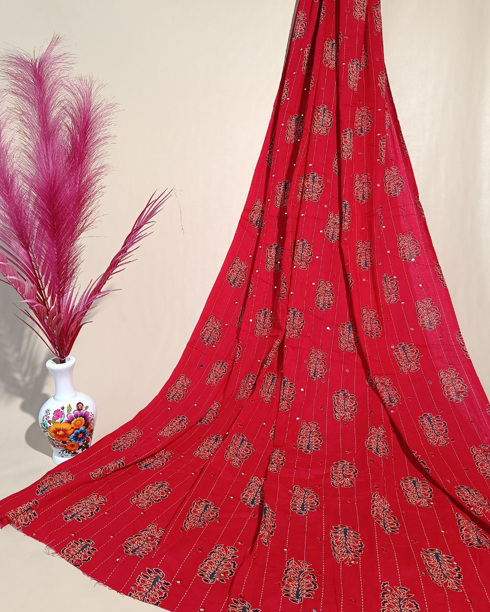 Cotton Abla Work Red Colour 42 Inches Width