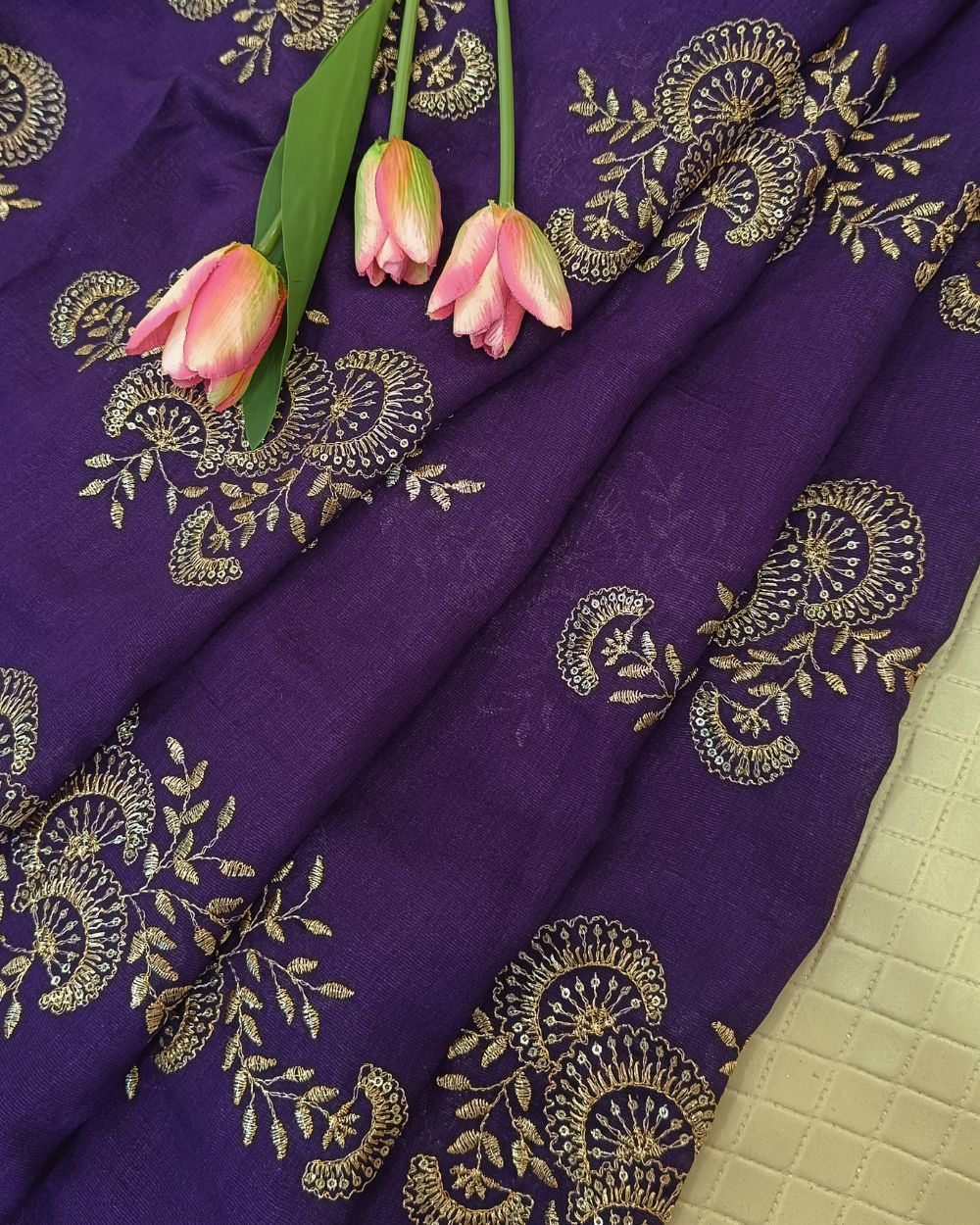 Jute Work Purple Colour 42 Inches Width