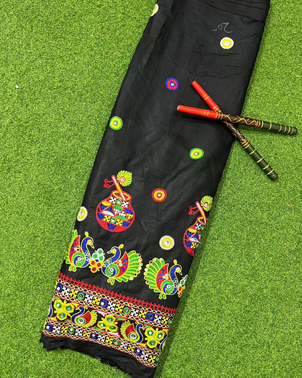 Rayon Gamthi(Rajasthani) Work Black (Multicolor) 45 Inches Width