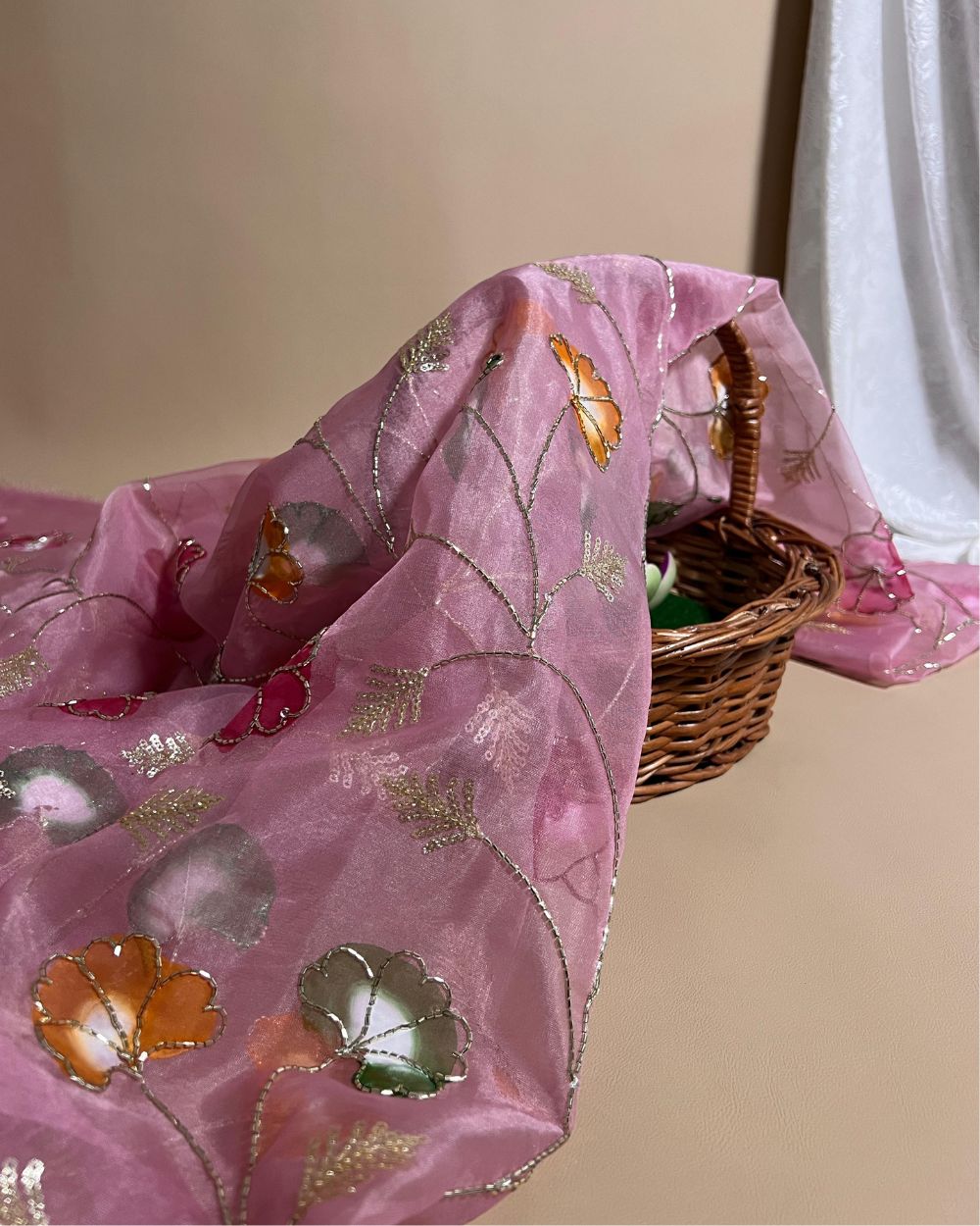 Premium Organza Work Light Pink Colour 45 Inches Width