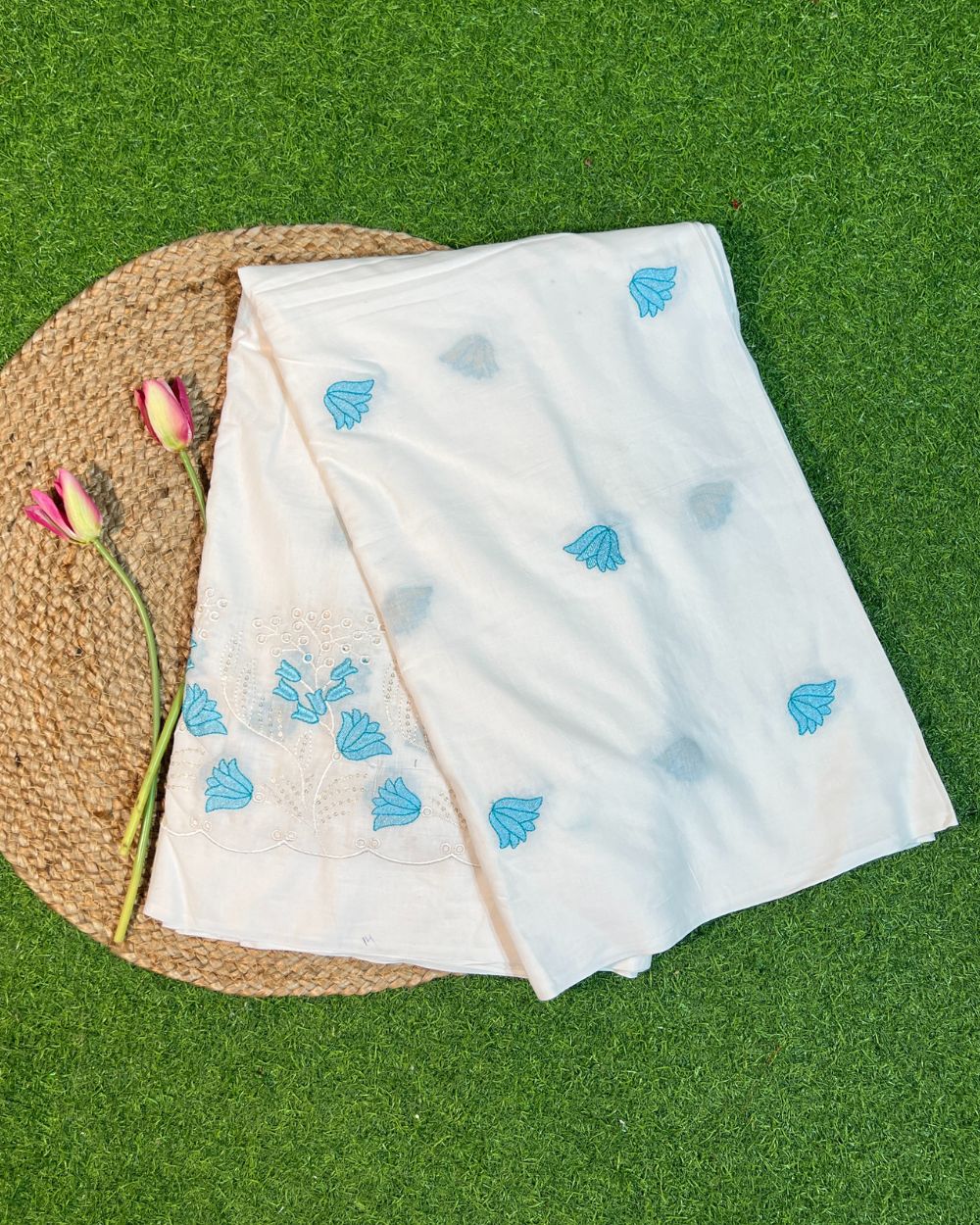 Cotton Work with Border White Colour 44 Inches Width
