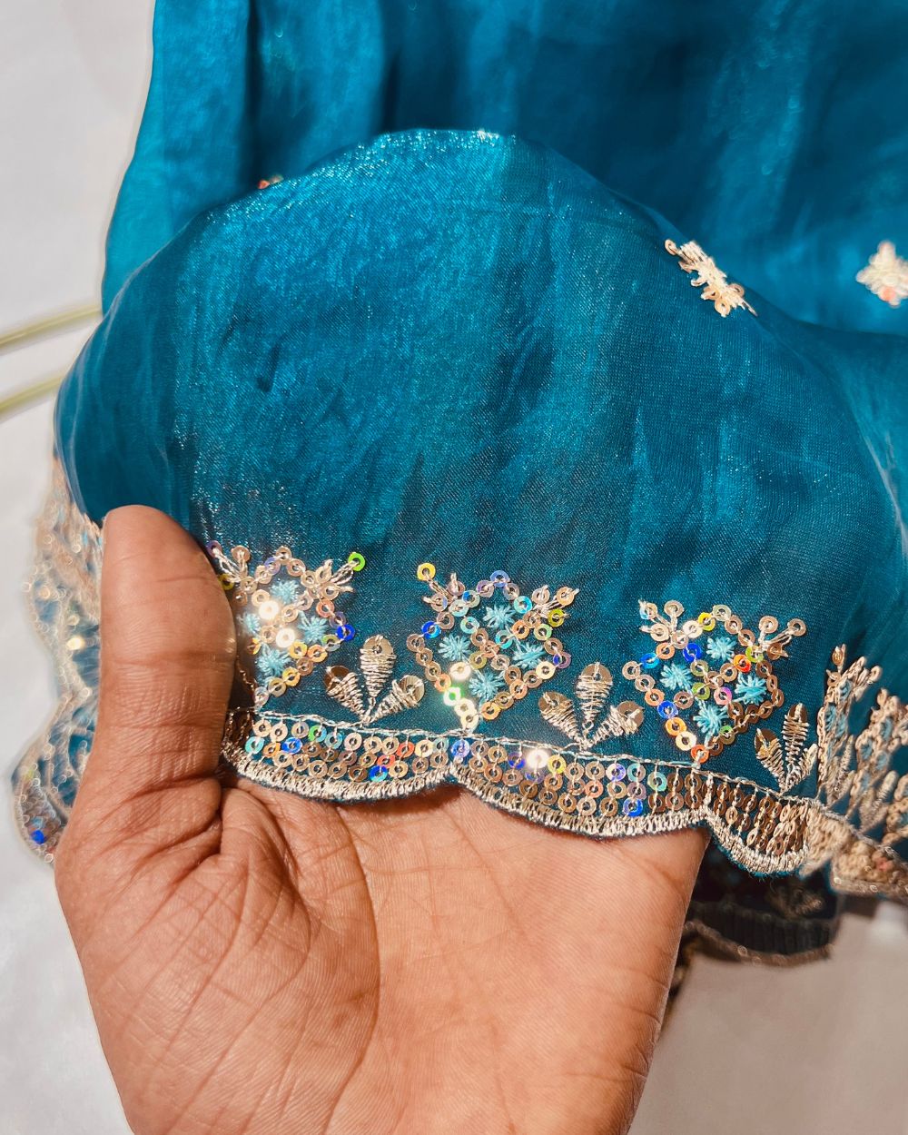 Space Silk Work Dupatta Fabric with Border Kerosene Colour 38 Inches Width