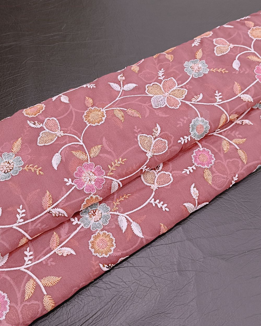 Georgette Work Rosewood Pink Colour 42 Inches Width