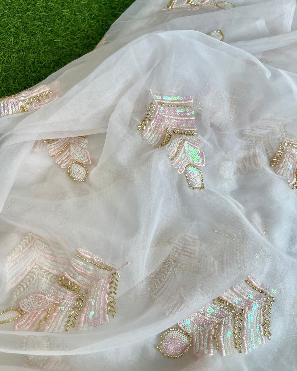 Dyeable Organza Work White Colour 45 Inches Width