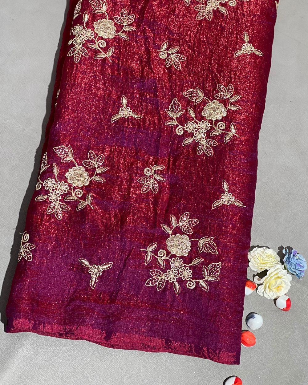 Ice Fendy (Space Silk) Work Maroon Colour 48 Inches Width