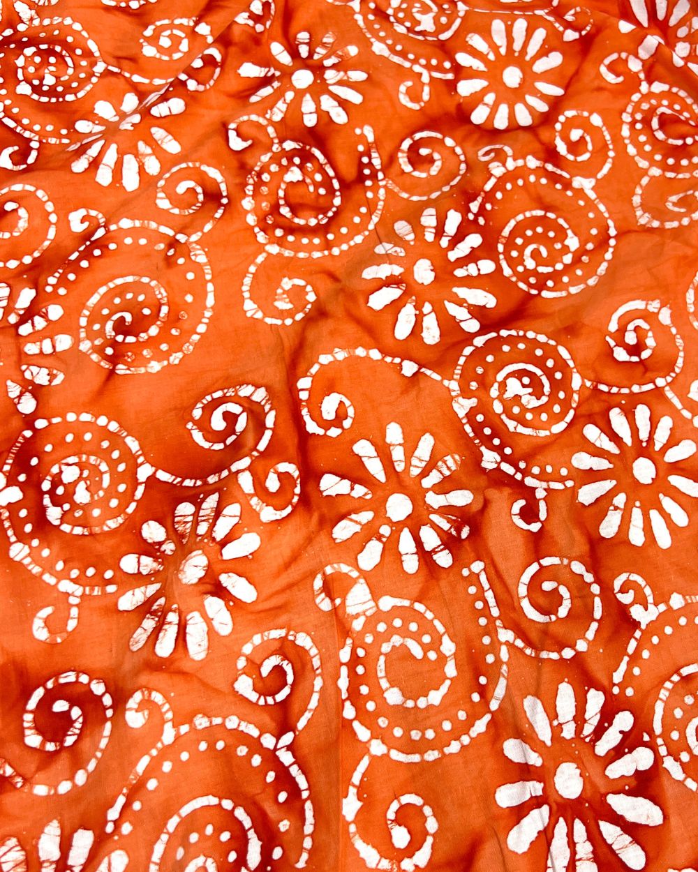 Cotton Hand Blocked Wax Batik Print Orange Colour 44 Inches Width