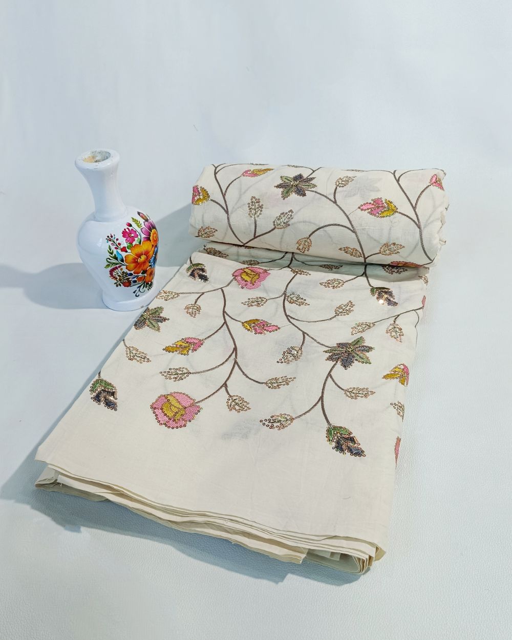 Kora Cotton Work Off-White Colour 45 Inches Width
