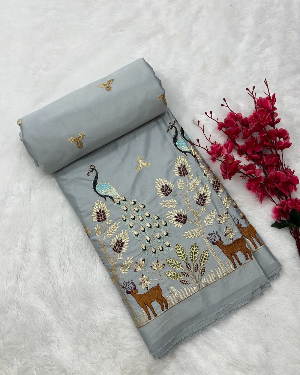 Malai Silk Work Light Grey Colour 56 Inches Width