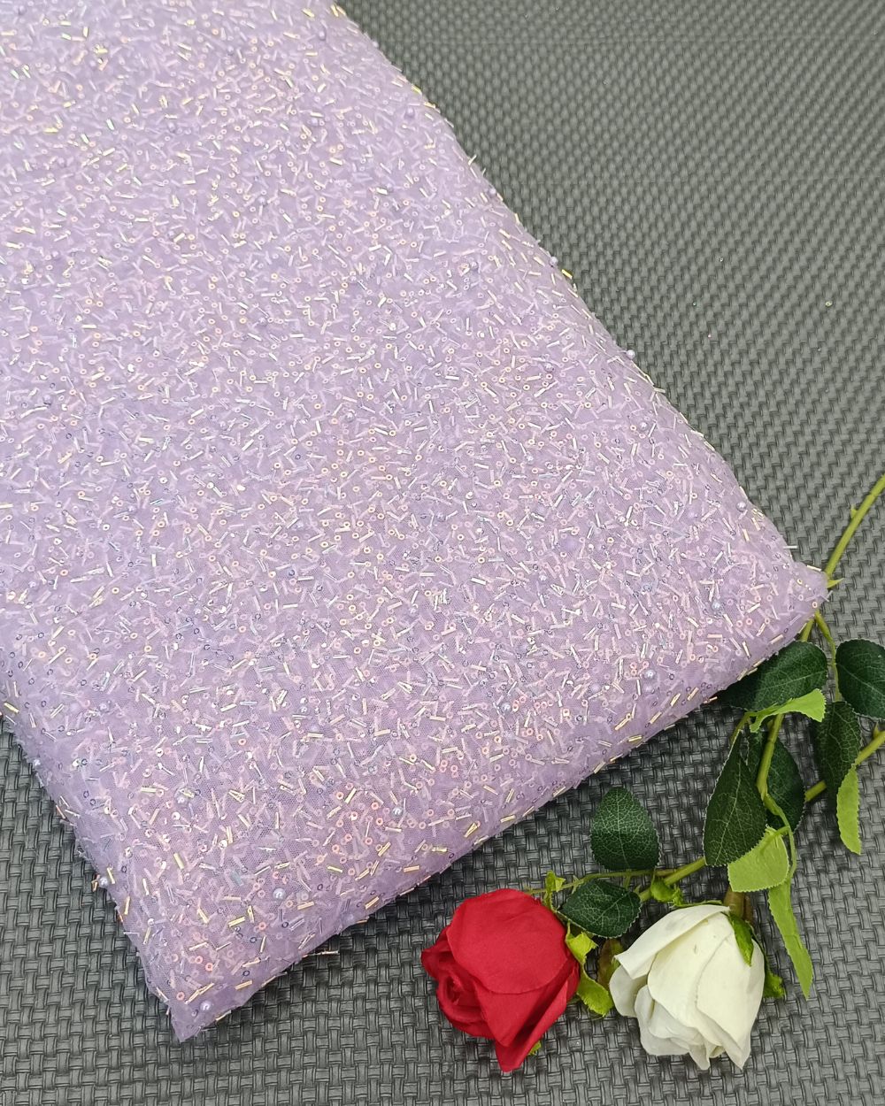 Imported Net Work Lavender Colour 47 Inches Width