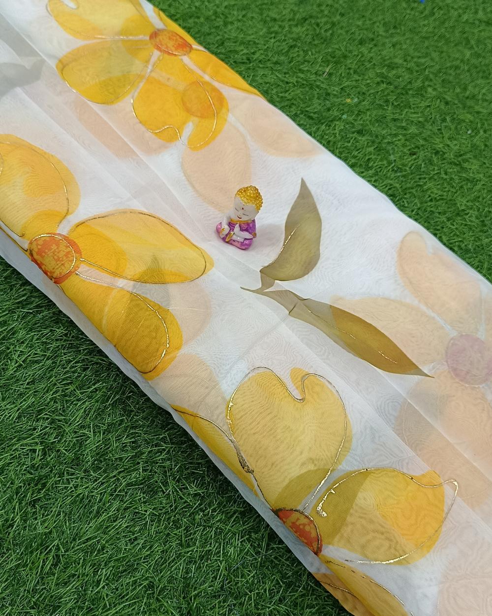 Premium Printed Organza Foil Yellow Colour 43 Inches Width