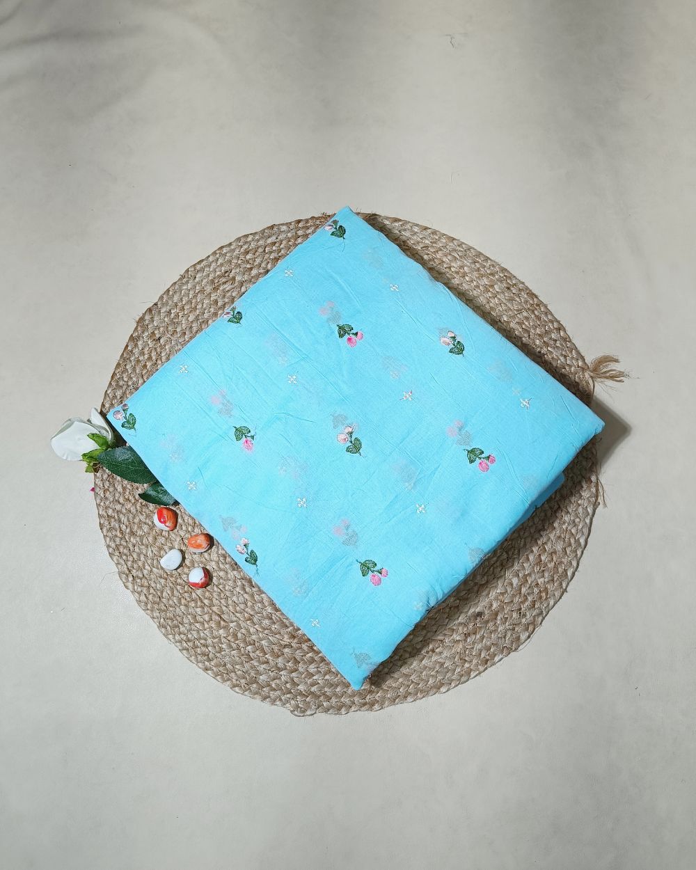 Mal Cotton with Thread Work Sky Blue Colour 40 Inches Width