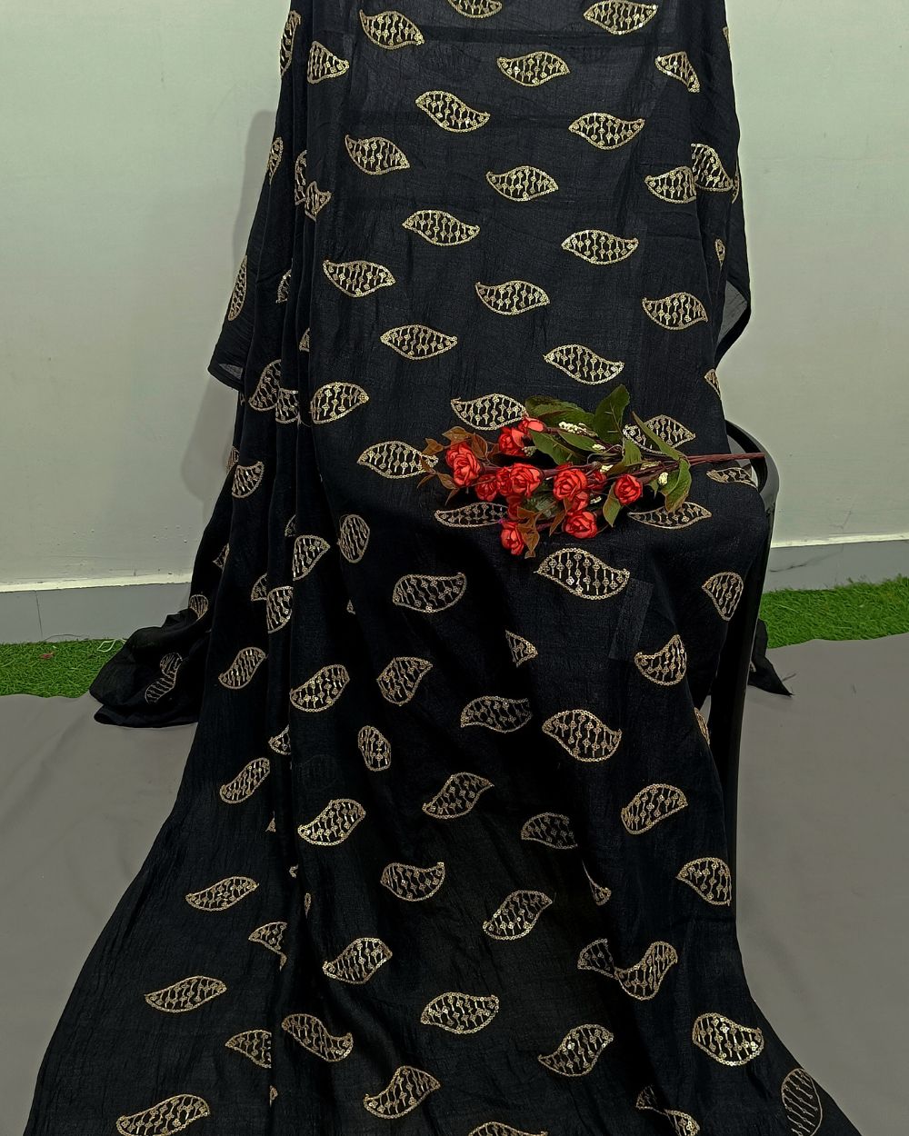 Vichitra Silk Work Black Colour 42 Inches Width