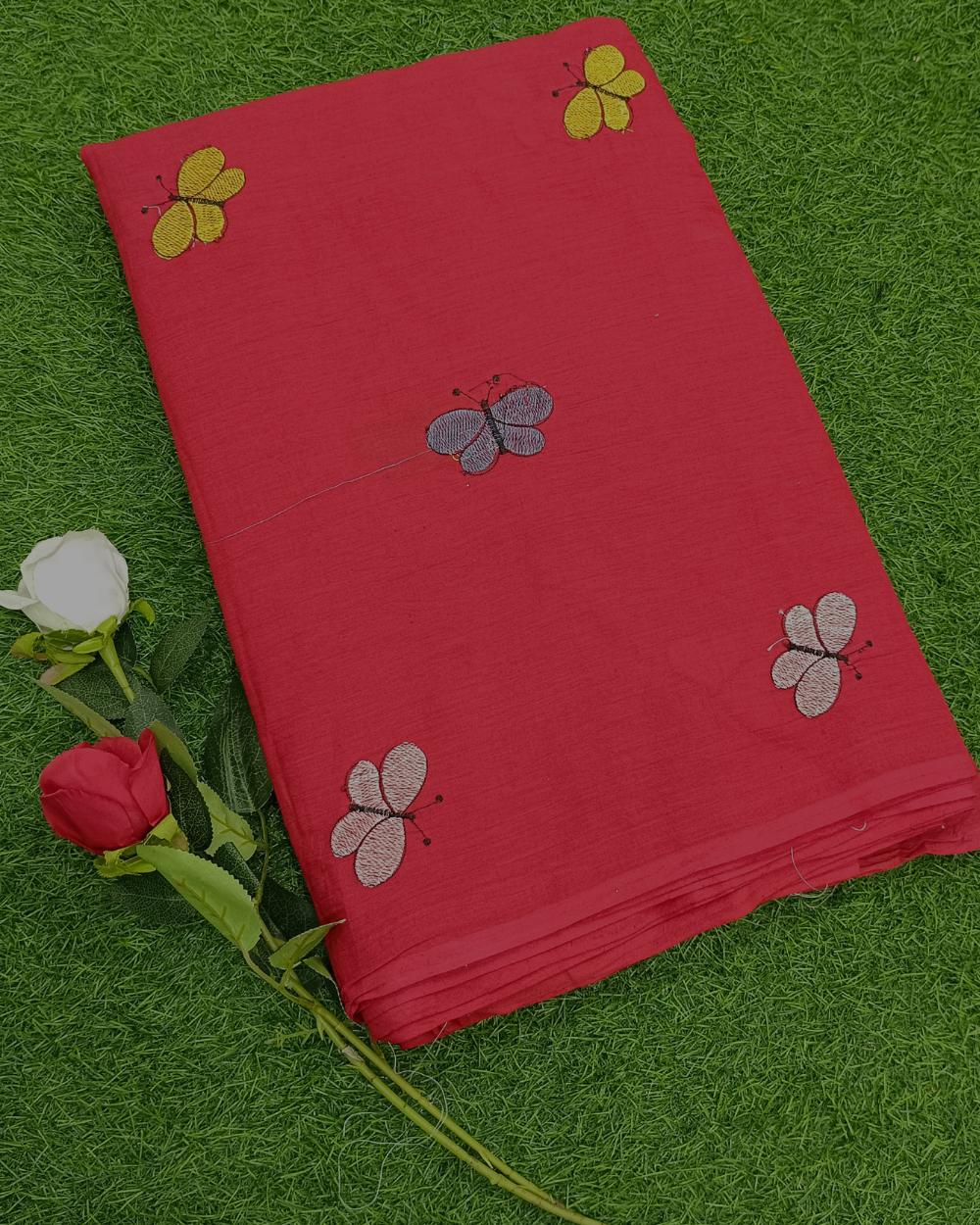 Kora Cotton Work Red 43 Inches Width