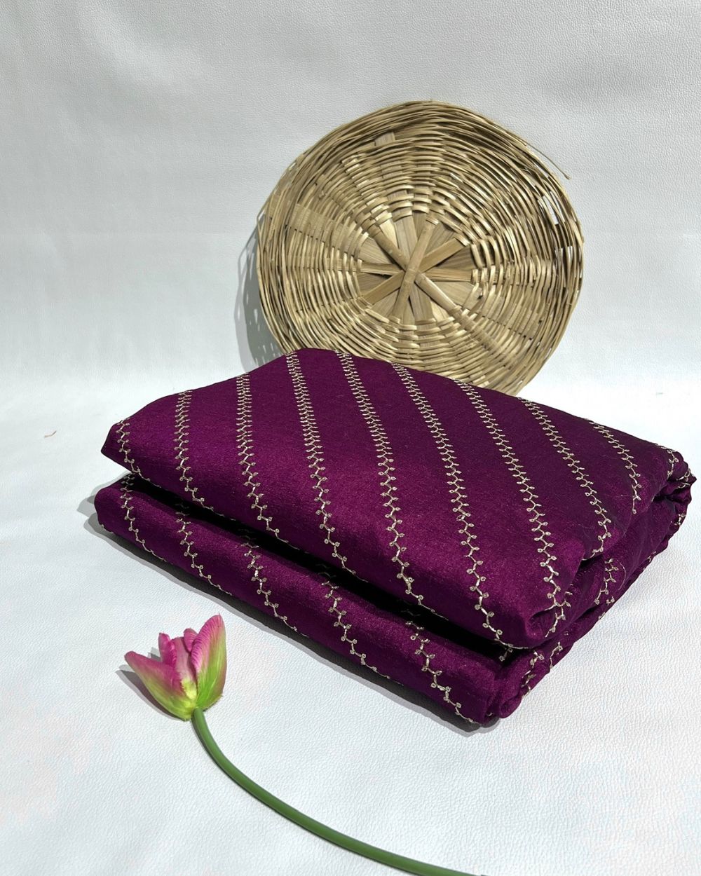 Vichitra Silk Work Wine Colour 44 Inches Width