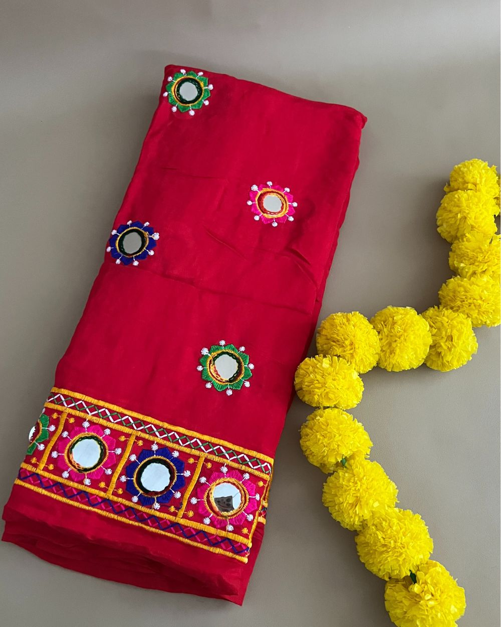Abla Work Dupatta Cotton Silk Red Colour 42 Inches Width