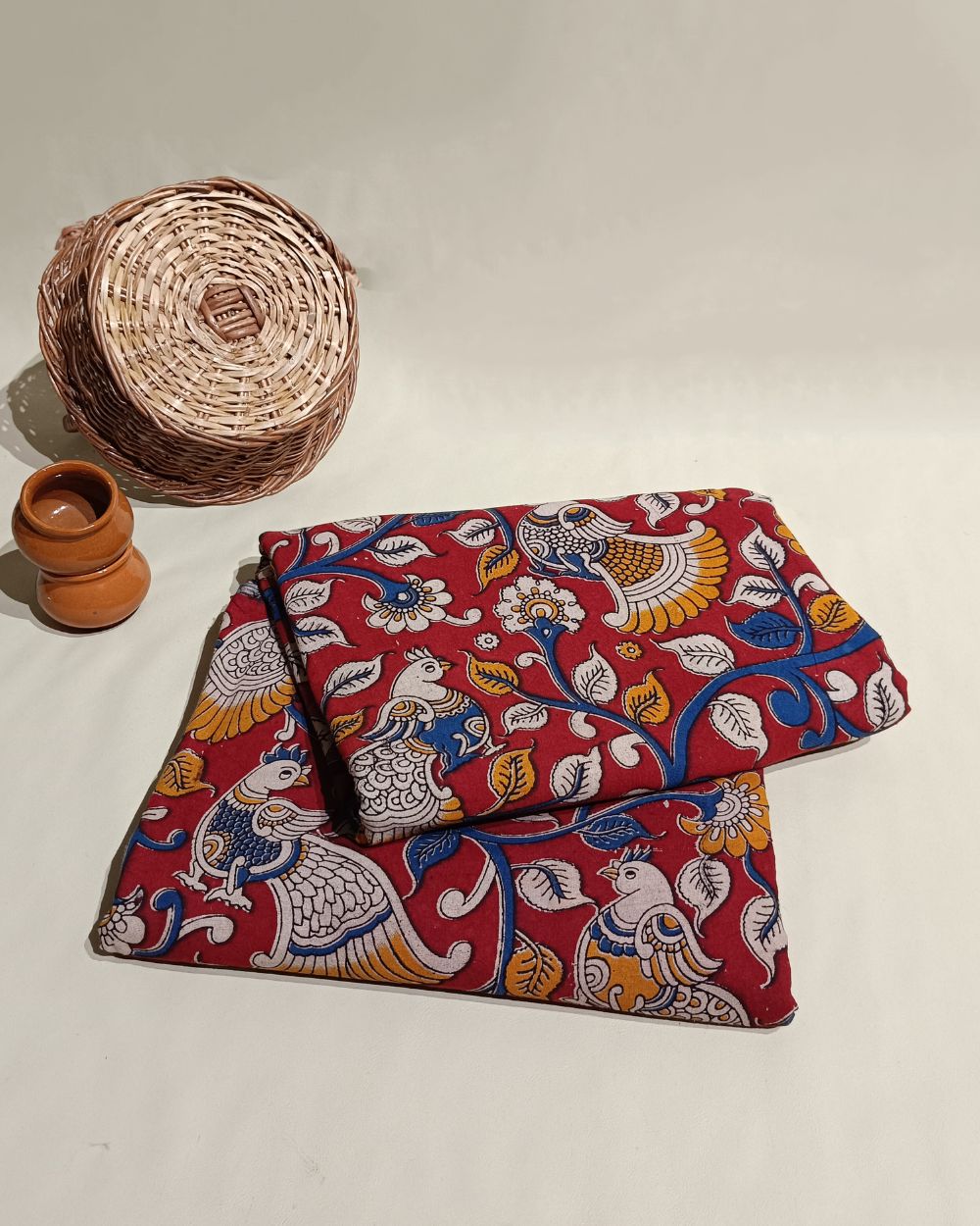 Hand Block Printed Cotton Kalamkari Maroon Colour 46 Inches Width