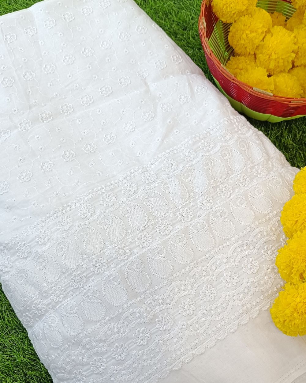 Chikankari Cotton With Border Work White Colour 44 Inches Width