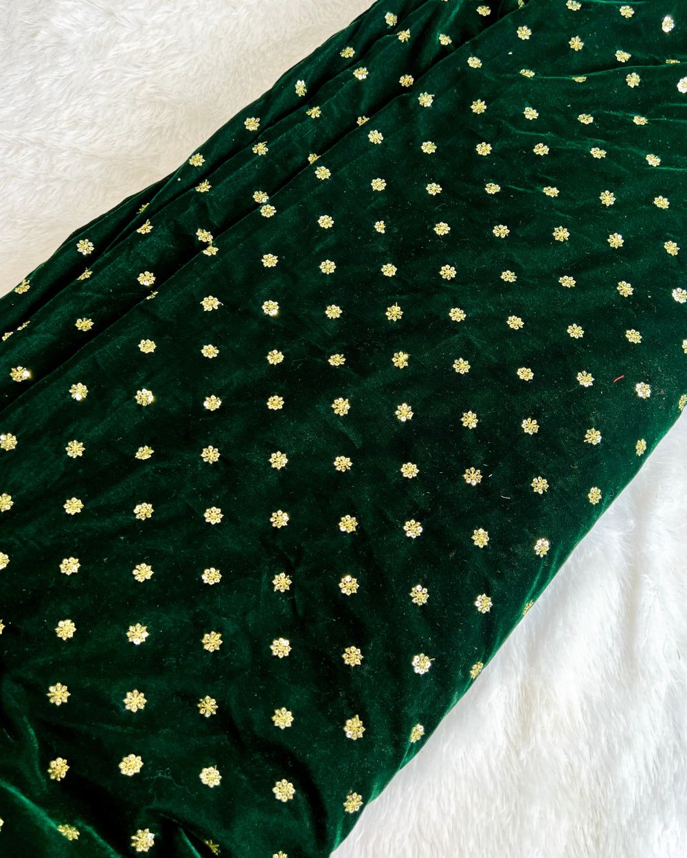 Premium Velvet Butti Work Bottle Green Colour 45 Inches Width