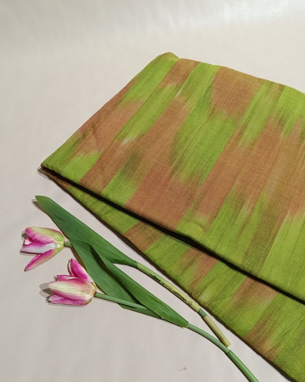 Woven Pure Cotton Ikat Olive Green  Colour 42 Inches Width