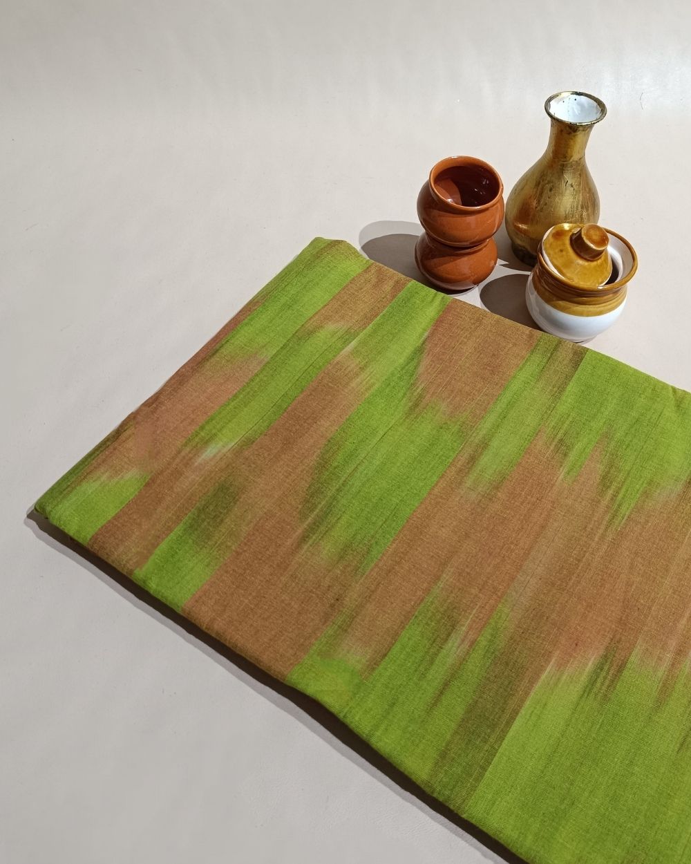 Woven Pure Cotton Ikat Olive Green  Colour 42 Inches Width