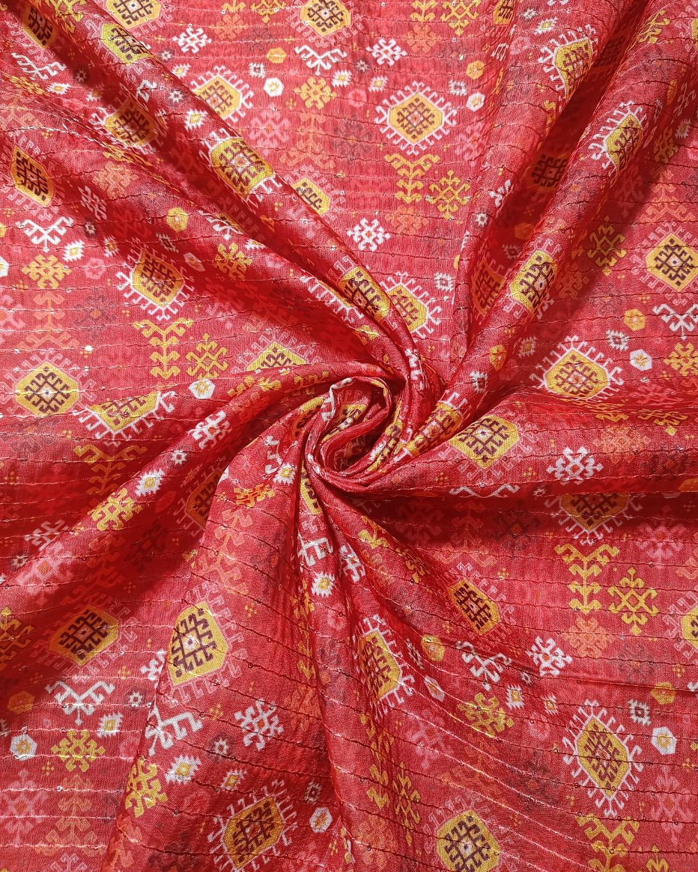 Silk Crochet Work Red 46 Inches Width