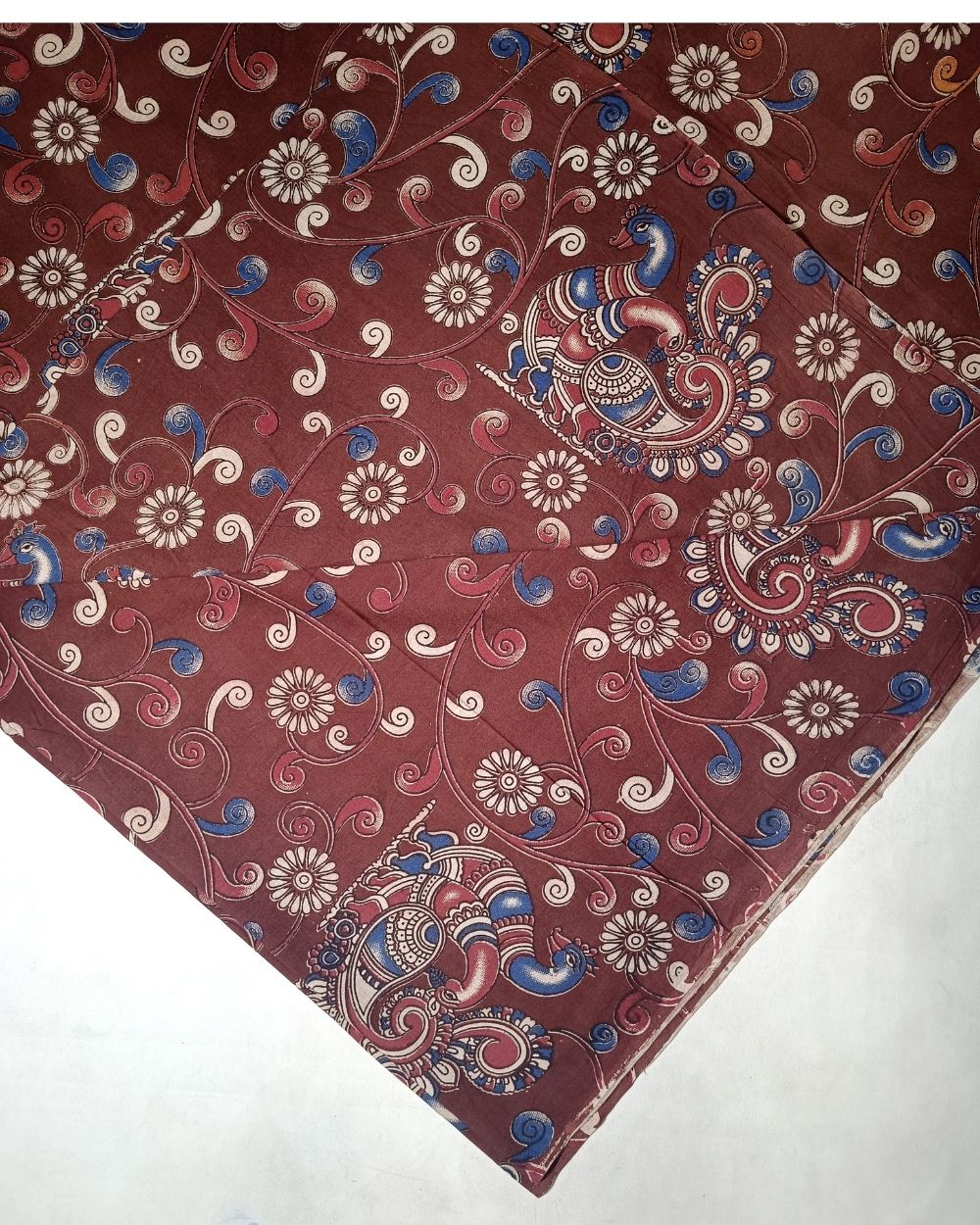 Hand Block Printed Cotton Kalamkari Dark Maroon Colour 46 Inches Width