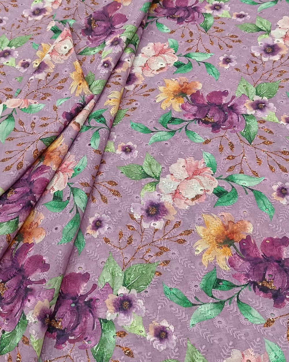 Printed Hakoba Cotton Lavender Colour 42 Inches Width