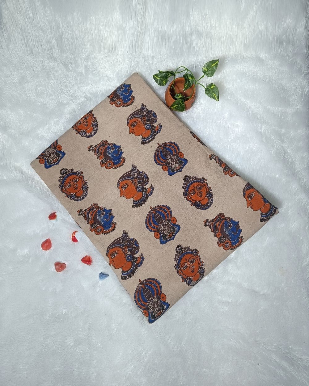 Hand Block Printed Cotton Kalamkari Cream Colour 46 Inches Width