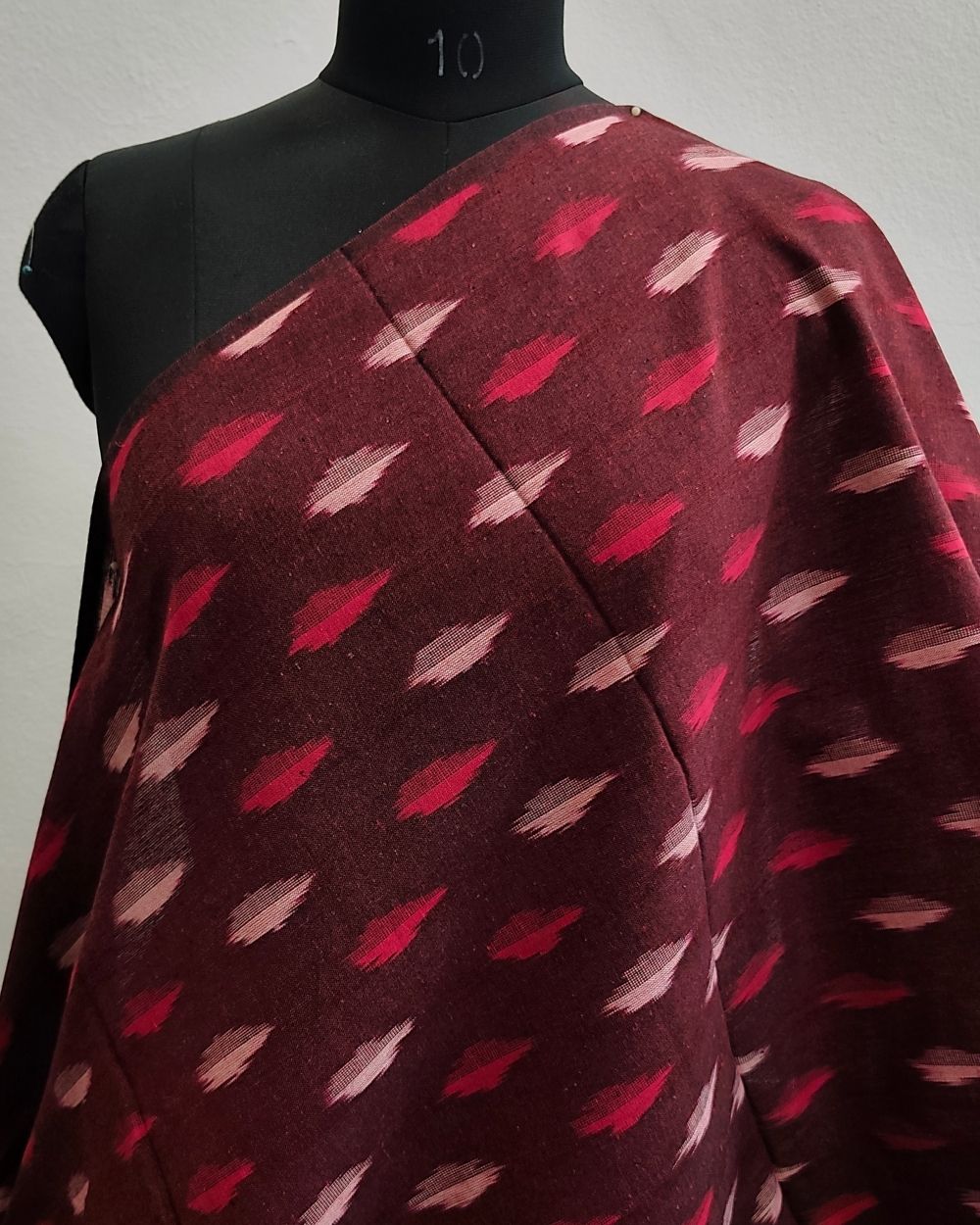 Woven Pure Cotton Ikat Maroon Colour 42 Inches Width