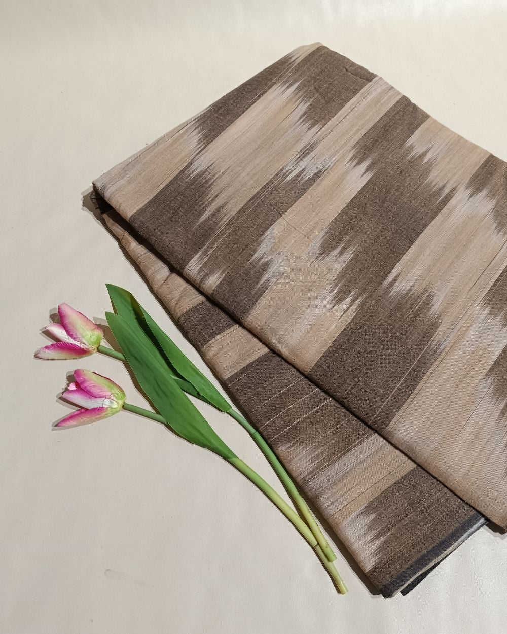 Woven Pure Cotton Ikat Dusty Brown 42 Inches Width