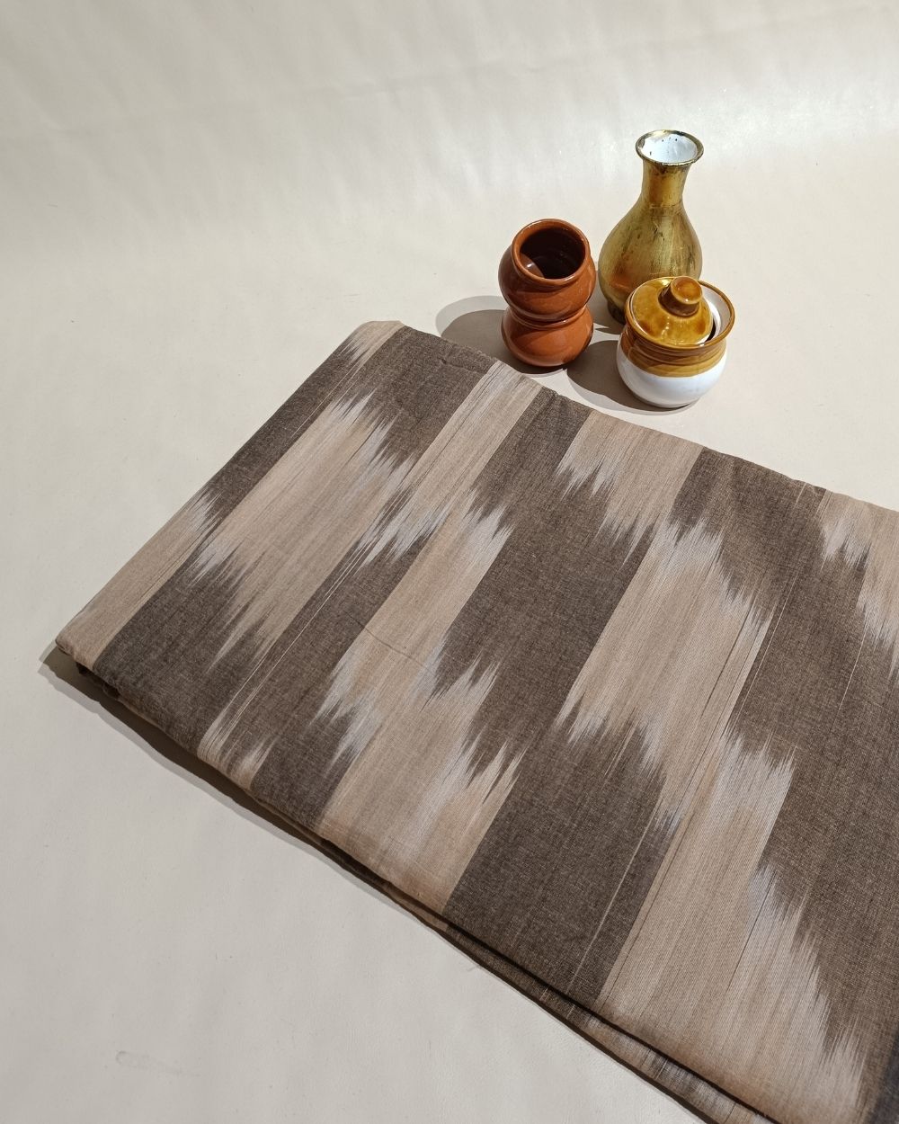 Woven Pure Cotton Ikat Dusty Brown 42 Inches Width