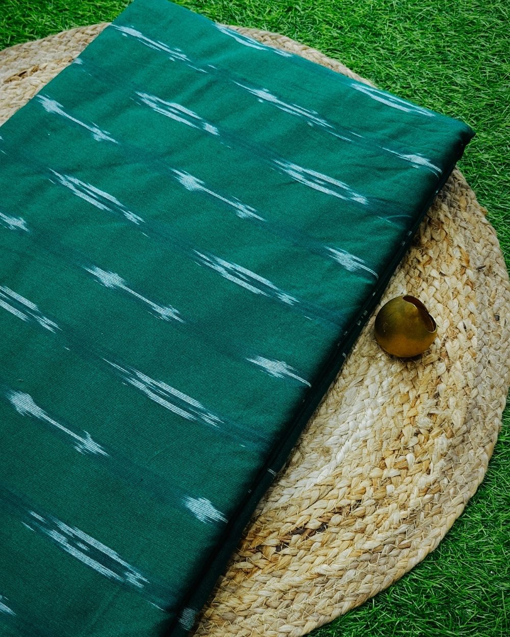 Woven Pure Cotton Ikat Green Colour 42 Inches Width