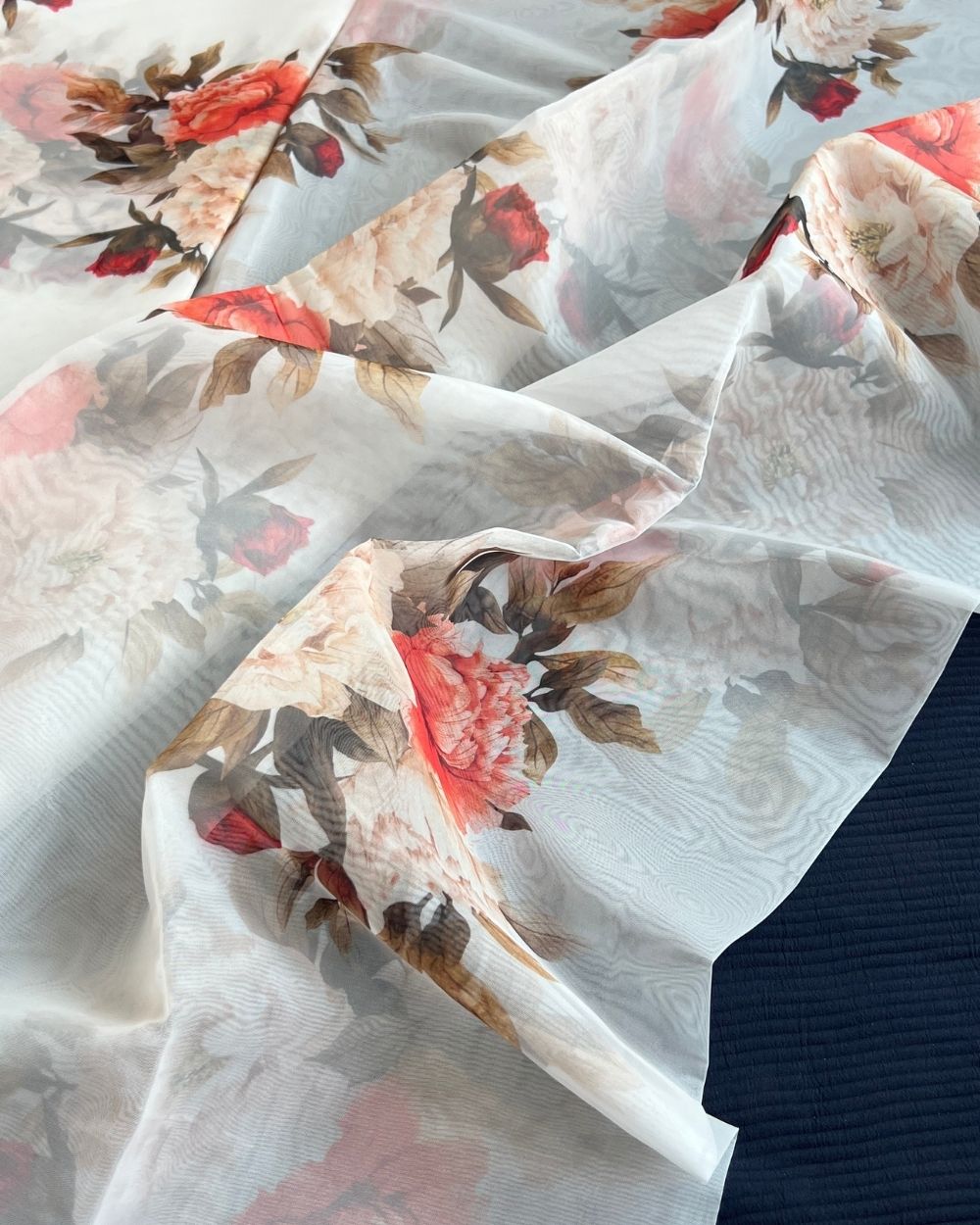 Premium Printed Organza Off White Colour 42 Inches Width