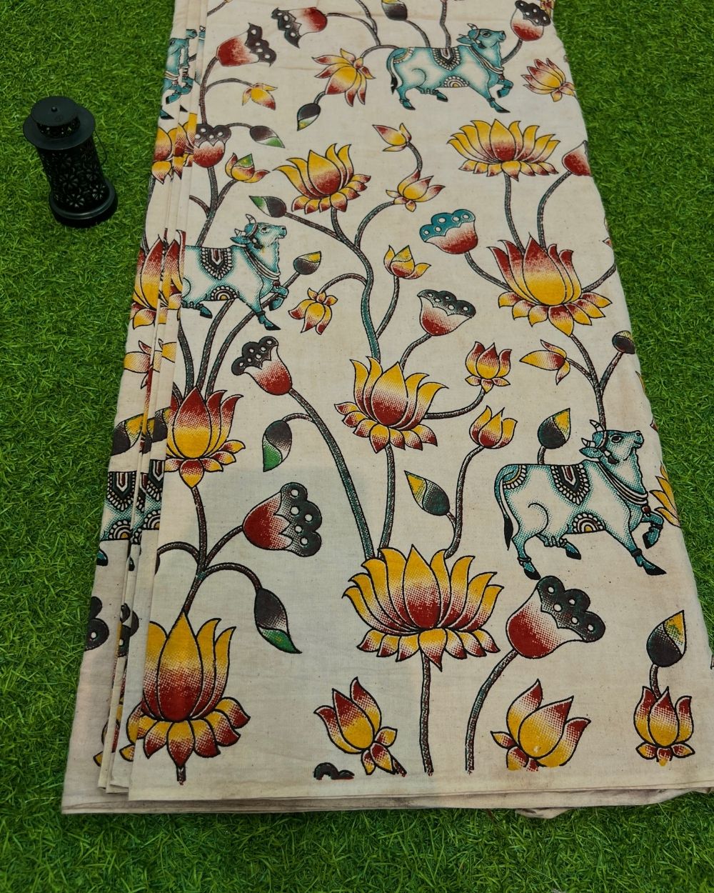 Hand Block Printed Cotton Kalamkari Cream Colour 47 Inches Width