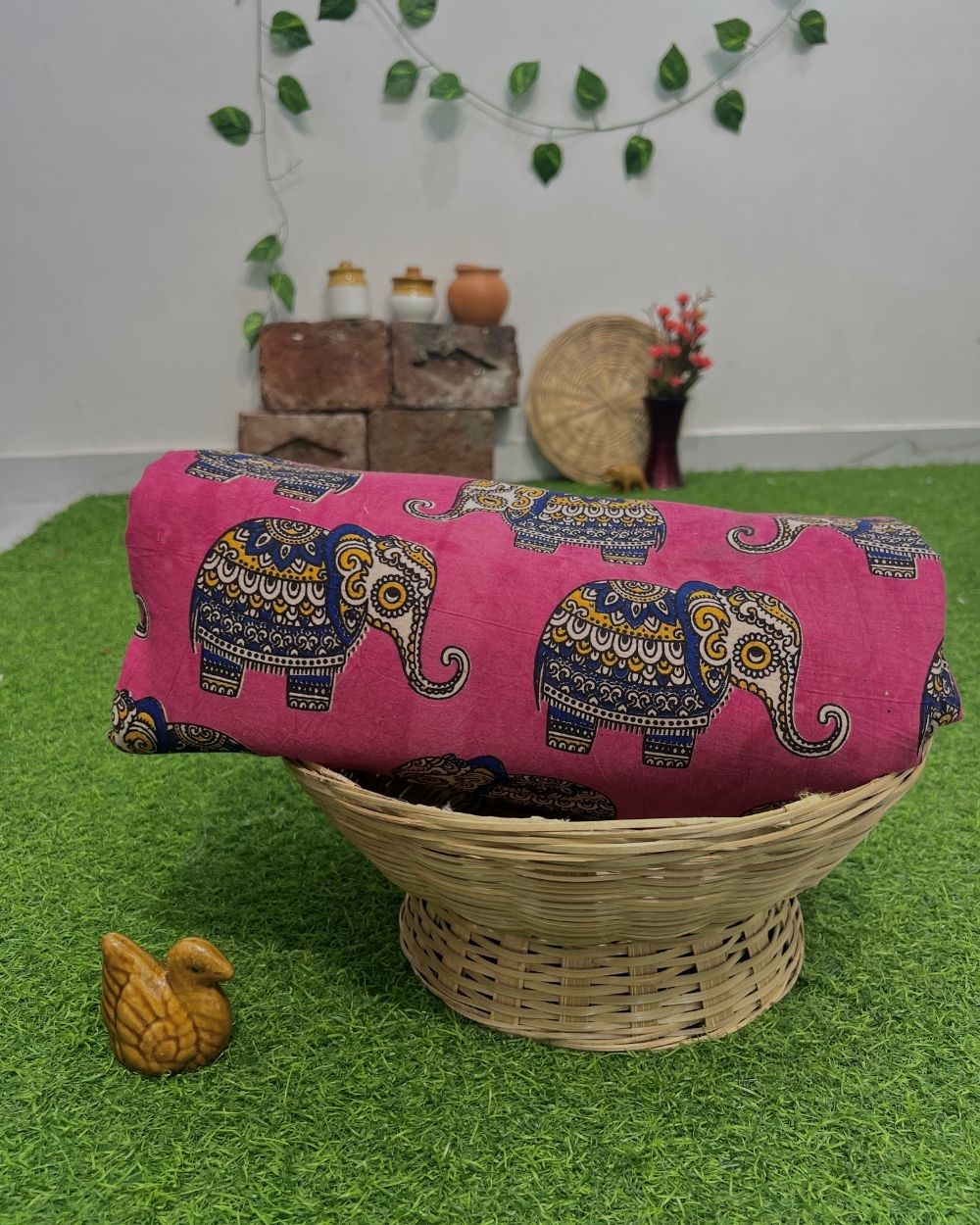 Hand Block Printed Cotton Kalamkari Pink Colour 47 Inches Width