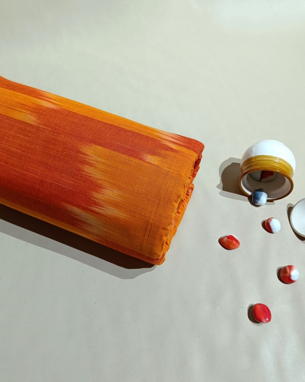 Woven Pure Cotton Ikat Dusty Orange Colour 42 Inches Width