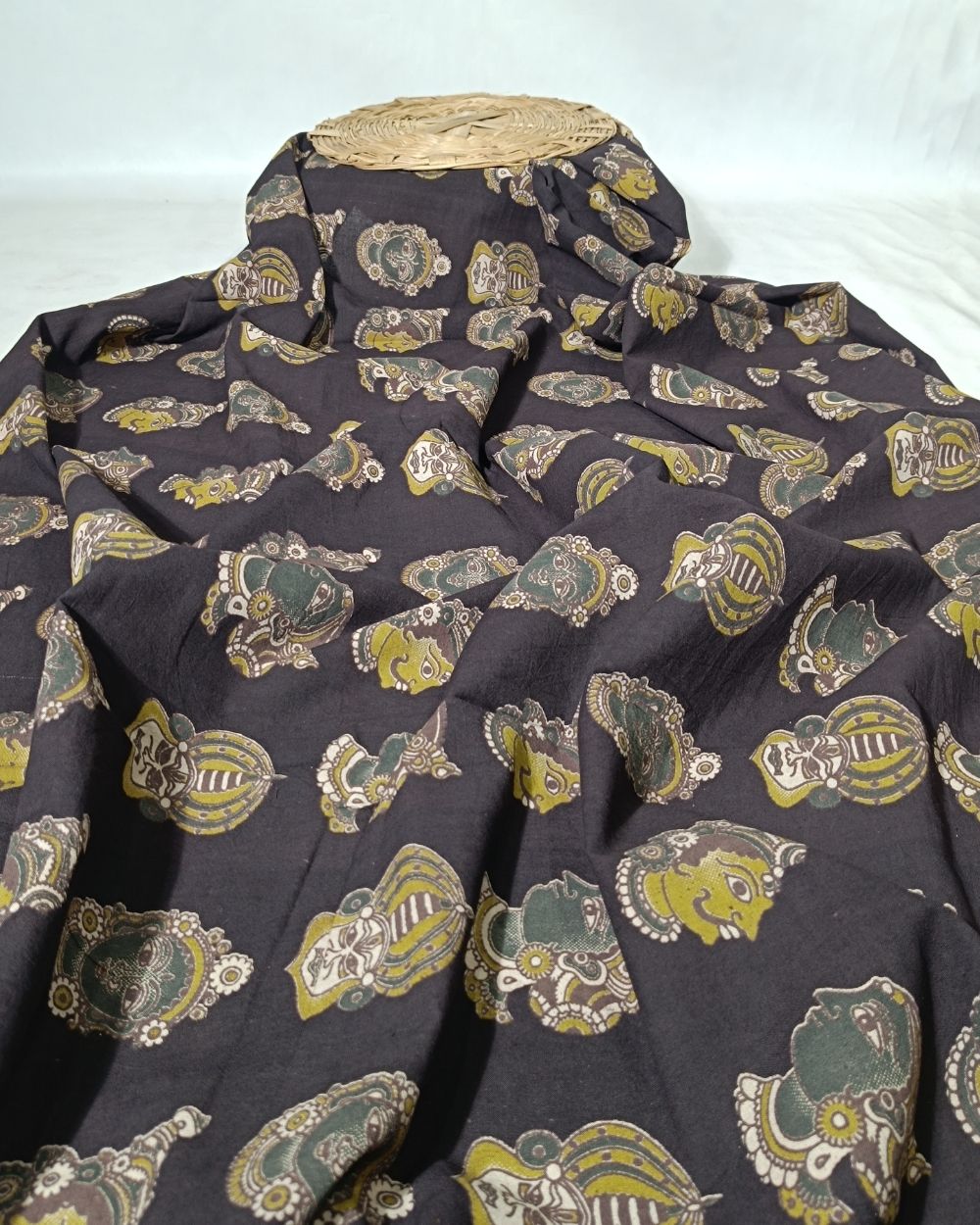 Hand Block Printed Cotton Kalamkari Black Colour 46 Inches Width