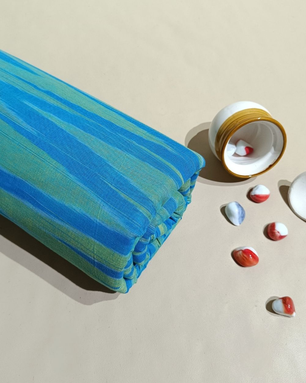 Woven Pure Cotton Ikat Green Blue 42 Inches Width