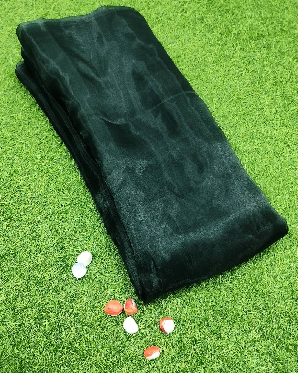 Plain Organza Dark Bottle Green Colour 45 Inches Width