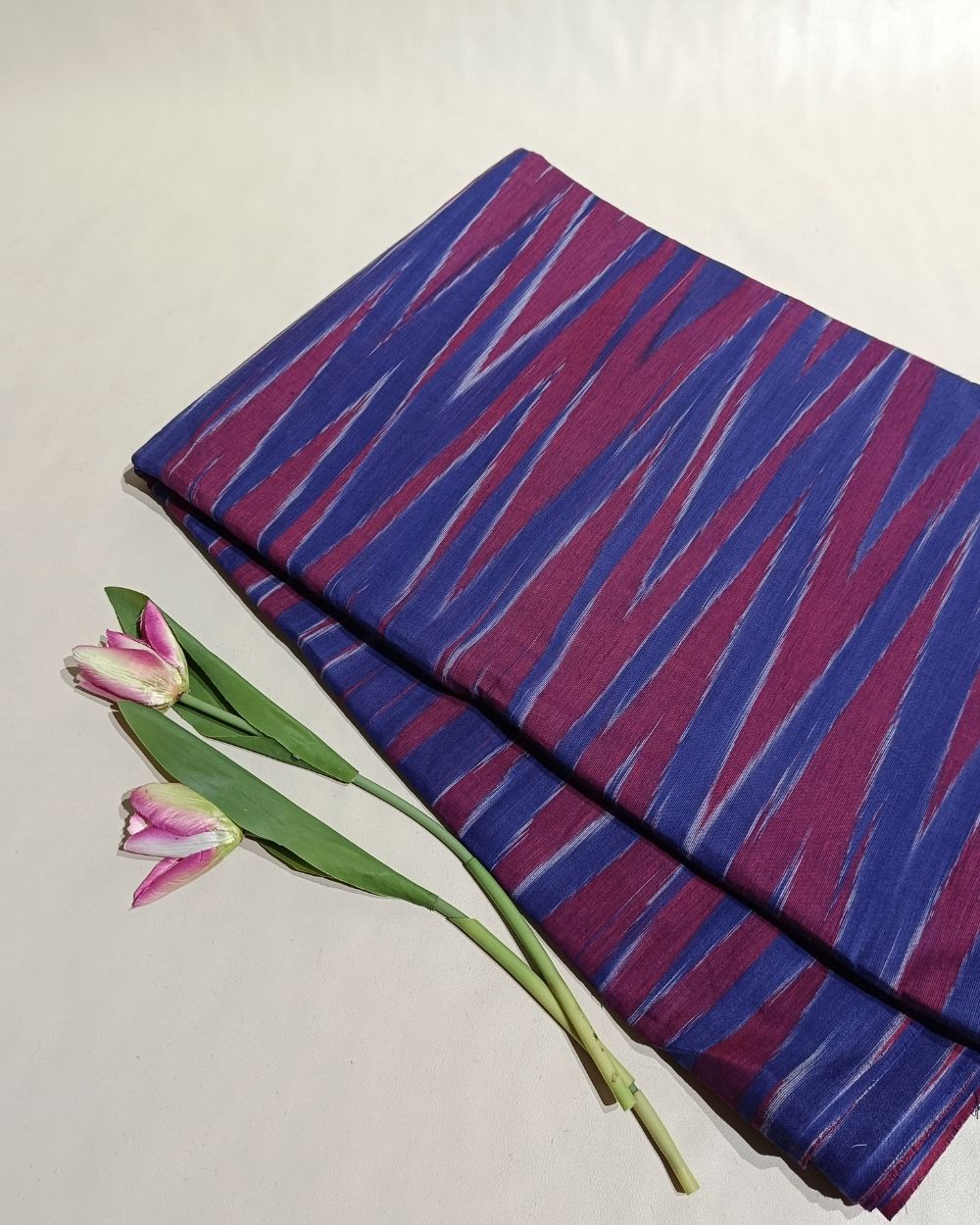 Woven Pure Cotton Ikat Maroon Royal Blue 42 Inches Width