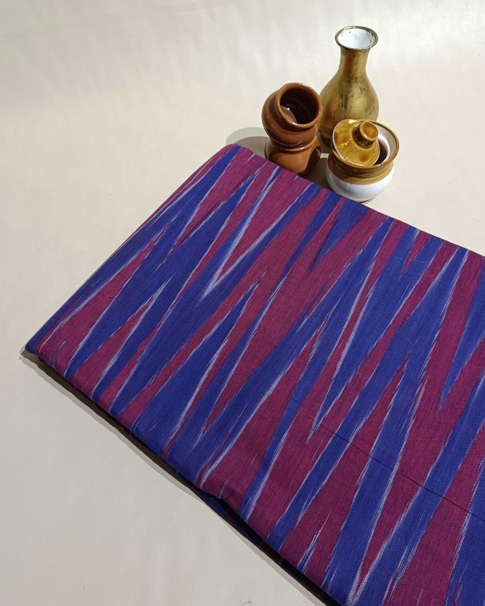 Woven Pure Cotton Ikat Maroon Royal Blue 42 Inches Width