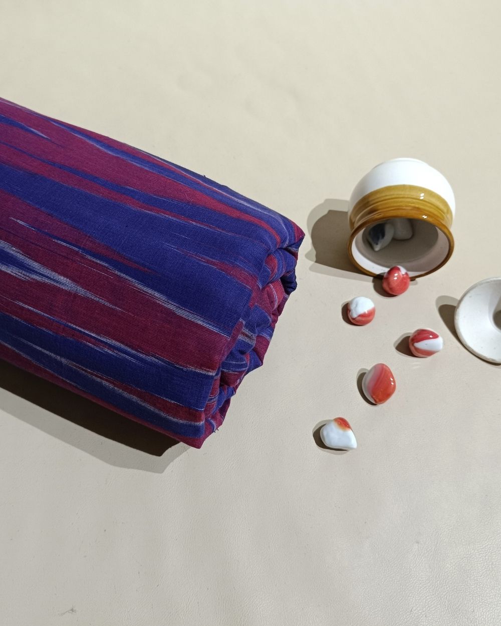 Woven Pure Cotton Ikat Maroon Royal Blue 42 Inches Width