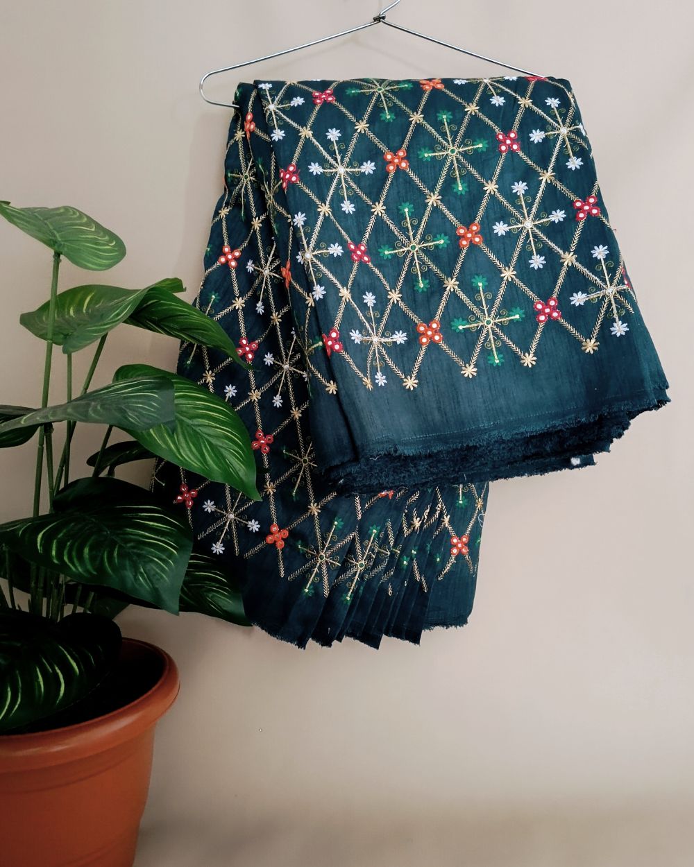 Mulberry Work Peacock Green (Morpankhi) Colour 44 Inches Width