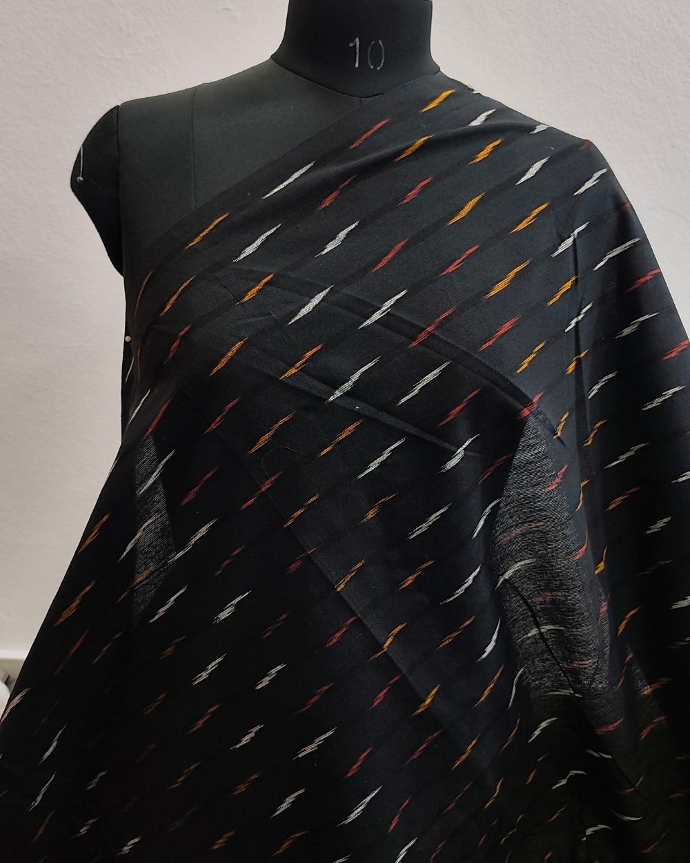 Woven Pure Cotton Ikat Black Colour 42 Inches Width