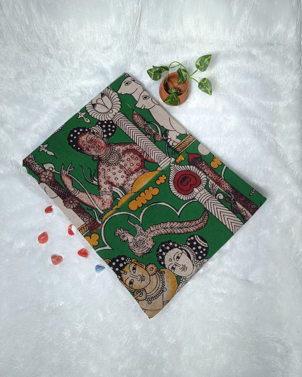 Hand Block Printed Cotton Kalamkari Green Colour 46 Inches Width