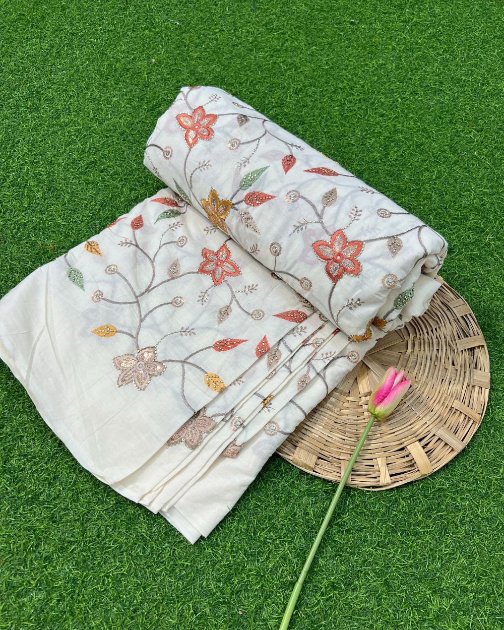 Kora Cotton Work Multicolor 46 Inches Width