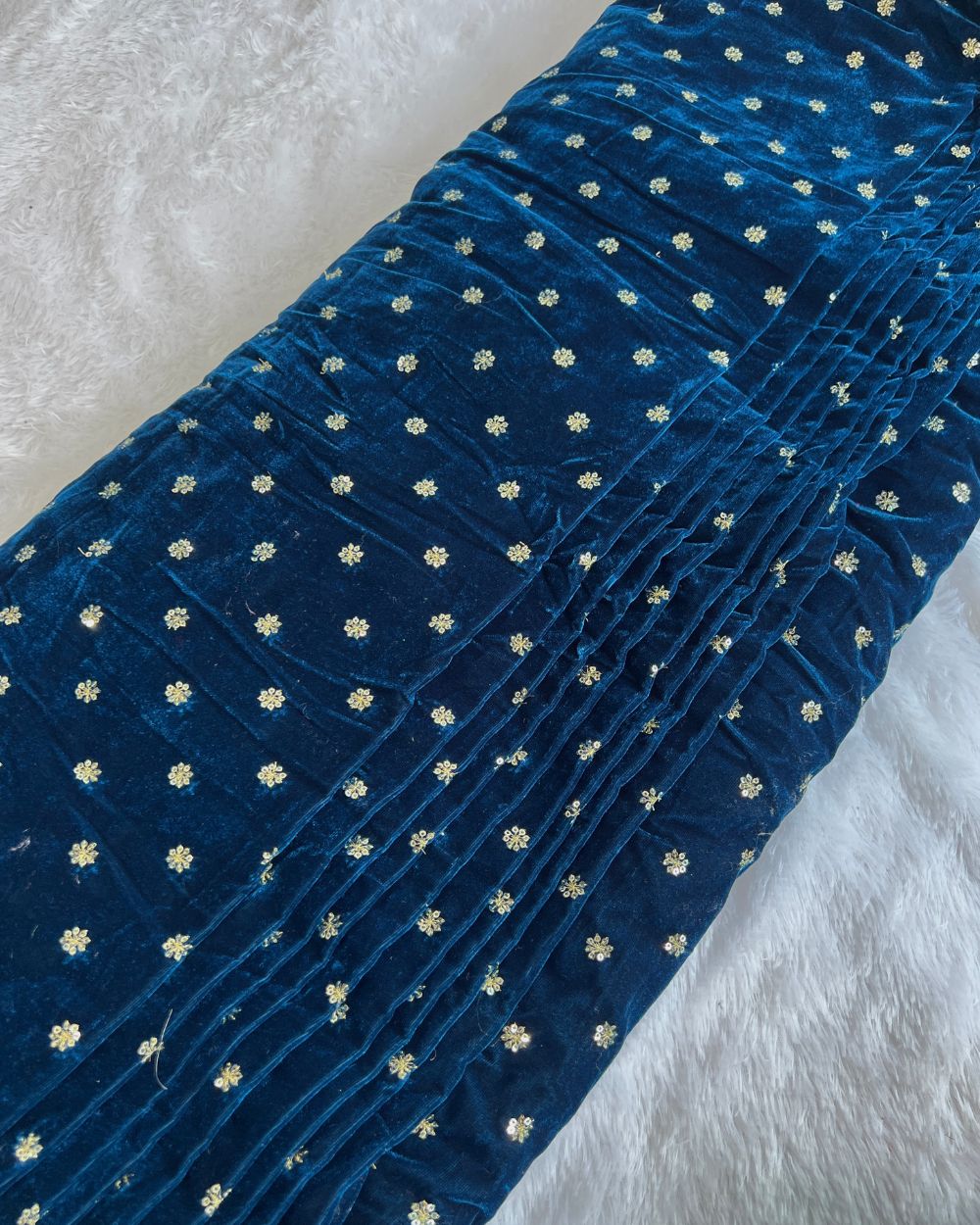 Premium Velvet Butti Work Kerosene Blue Colour 44 Inches Width