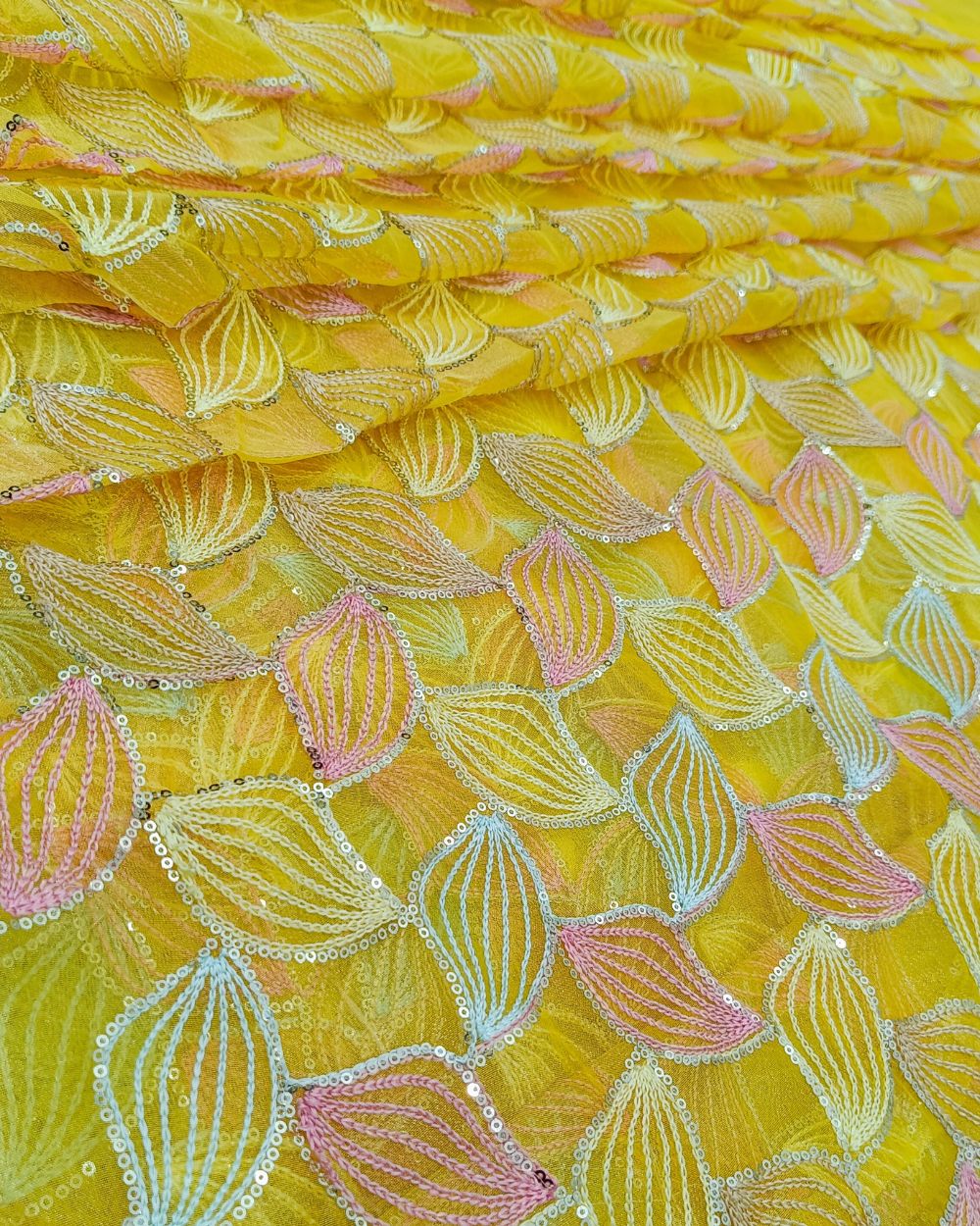 Organza Work Yellow Colour 42 Inches Width